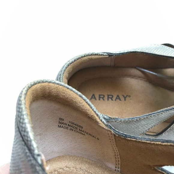 Array Beverly Silver Leather Snakeprint Peep Toe Lace Up Sandals Women 8N Casual - Picture 4 of 6